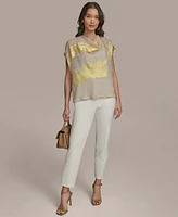 Donna Karan New York Women's Printed Cap-Sleeve Blouse