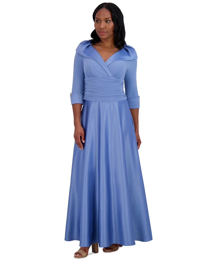 Jessica Howard Women's Portrait-Collar Side-Ruched Gown