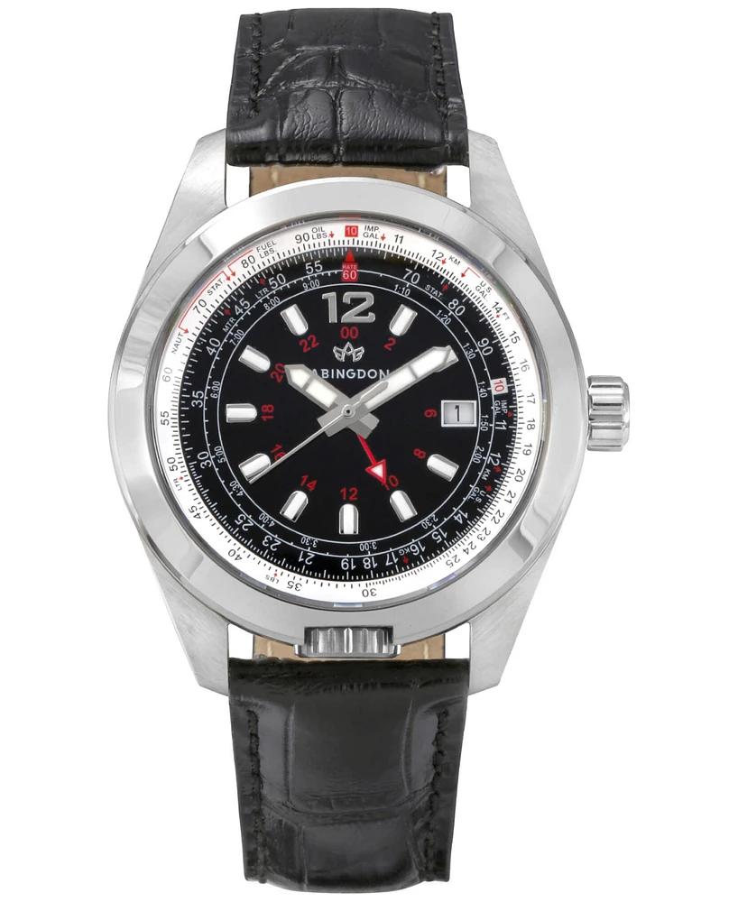 Abingdon Co. Women's Amelia Swiss Gmt Black Leather Strap Watch 40mm