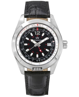 Abingdon Co. Women's Amelia Swiss Gmt Black Leather Strap Watch 40mm