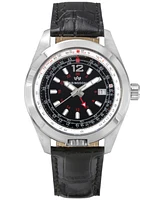 Abingdon Co. Women's Amelia Swiss Gmt Black Leather Strap Watch 40mm
