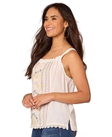 Democracy Petite Ruched Embroidered Square-Neck Top