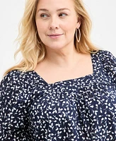 Style & Co Plus Printed Square-Neck Top, Exclusively at Macy's