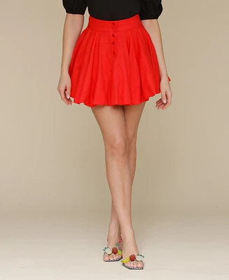 Avec Les Filles Women's Button-Front Bubble-Hem Mini Skirt