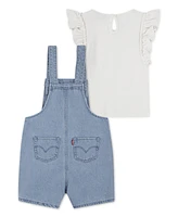 Levi's Little Girls 2-Piece T-Shirt and Butterfly Crochet Shortalls Set