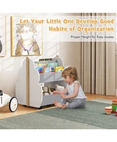 Kids Wooden Bookshelf with Universal Wheels