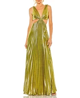 Mac Duggal Women's Pleated Metallic Cutout Gown