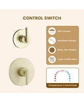 Casainc Pressure-balanced Valve Included All-In-One Kit With Rough In-Valve Thermostatic Shower System Body Jets