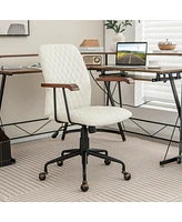 Velvet Home Office Chair with Wooden Armrest