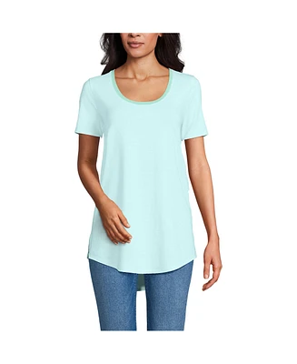 Lands' End Women's Short Sleeve Power Performance Scoop Neck Curved Hem Tunic Tee