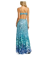 Mac Duggal Women's Thin Strap Cut Out Gown With Ombre Sequins