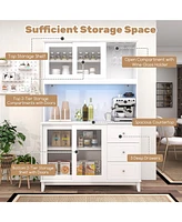 Kitchen Pantry Storage Cabinet Kitchen Hutch with Led lights and Power Outlet