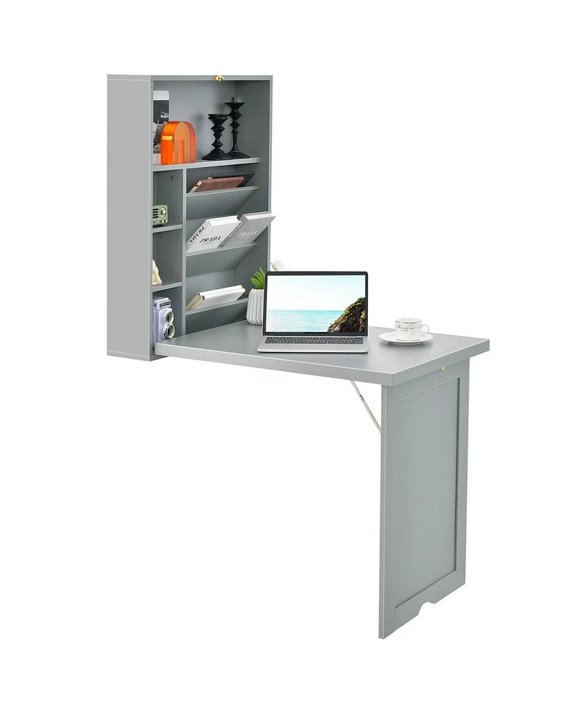 Wall-Mounted Fold-Out Convertible Floating Desk Space Saver