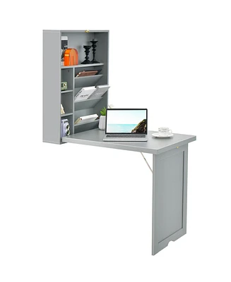 Wall-Mounted Fold-Out Convertible Floating Desk Space Saver