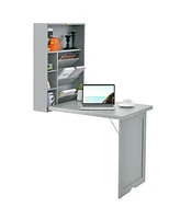 Wall-Mounted Fold-Out Convertible Floating Desk Space Saver