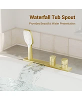 Casainc 2 Handles Deck Mounted Bathroom Tub Faucet Trim with Handshower