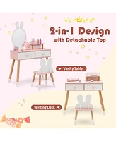 2 in 1 Wooden Princess Kids Vanity Set with Mirror