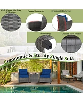 Gymax 3 Piece Patio Rattan Wicker Sofa Set w/ Cushions Glass Tabletop
