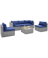 Gymax 6 Piece Rattan Sectional Sofa Set Patio Conversation Furniture Set w/ Cushions