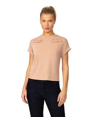 Cable & Gauge Women's Beaded Scuba Knit Top