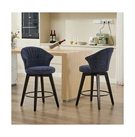 Set of 2 Swivel Bar Stools, Chenille Upholstered Counter Height Chairs with Wing-Back & Solid Wood Legs-The Pop Home