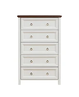 Farmhouse 5 Drawers Dresser Chests for Bedroom, Wood Rustic Tall Chest of Drawers, Dressers Organizer for Bedroom, Living Room, Hallway