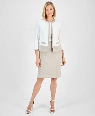 Kasper Womens Colorblocked Open Front Jacket Sheath Dress