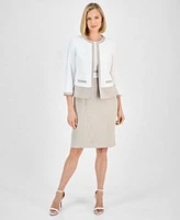 Kasper Womens Colorblocked Open Front Jacket Sheath Dress