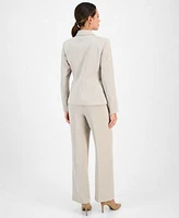 Kasper Womens Notched Collar Blazer Cowlneck Top Crepe Pants Regular Petite