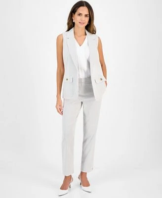 Kasper Womens Pinstriped Vest V Neck Top Pinstriped Pants