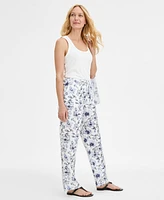 Charter Club Petite 100% Linen Printed Pull-On Pants, Exclusively at Macy's