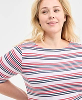 Style & Co Plus Striped Elbow-Sleeve Knit Top