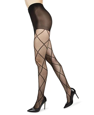 MeMoi Women's Diamond Patterned Fashion Sheer Tights