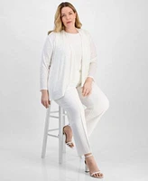 Anne Klein Plus Size Sequin Top Pintucked Pants Cardigan Sweater