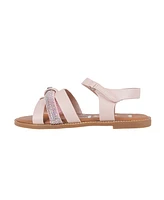 Bebe Little Girls Flat with Rhinestone and Heart Charm Sandals