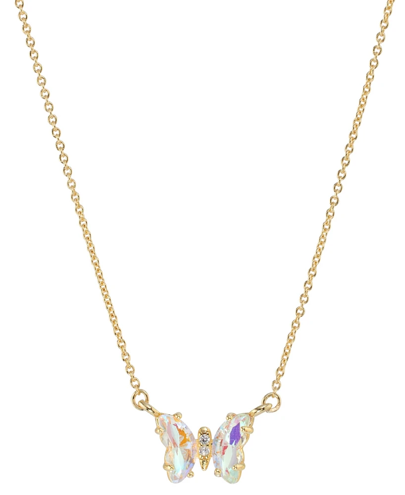 Crystal Multicolor Butterfly Pendant Necklace 14k Gold-Plated Sterling Silver, 16" + 2" extender