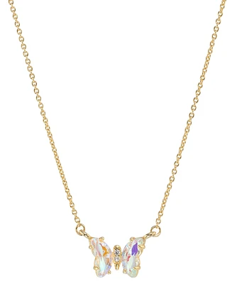 Crystal Multicolor Butterfly Pendant Necklace 14k Gold-Plated Sterling Silver, 16" + 2" extender