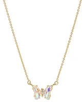 Crystal Multicolor Butterfly Pendant Necklace 14k Gold-Plated Sterling Silver, 16" + 2" extender
