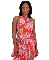 Jessica Howard Women's Floral-Print Tiered Halter Gown