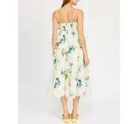 En Saison Women's Ashley Floral-Print Belted Scalloped-Hem Cotton Midi Skirt
