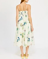 En Saison Womens Ashley Cotton Babydoll Peplum Top Ashley Floral Print Belted Scalloped Hem Cotton Midi Skirt