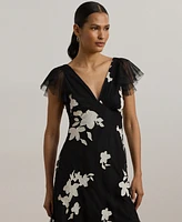 Lauren Ralph Women's Floral-Applique Tulle Cocktail Dress