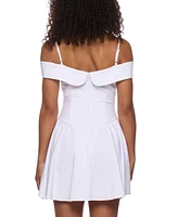 B Darlin Juniors' Sweetheart Spaghetti-Strap Cold-Shoulder Twill Fit & Flare Dress
