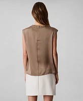Calvin Klein Women's Cap-Sleeve Satin Cowlneck Blouse