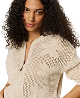 Sanctuary Women's Cotton Flower Pop Open-Stitch Jacket