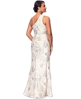 Xscape Petite One-Shoulder Metallic Jacquard Gown
