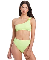 Sanctuary Womens Stay Connected One Shoulder Bikini Top High Leg High Rise Bikini Bottoms