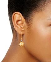 Cultured Golden South Sea Pearl (9mm) & Diamond (1/8 ct. t.w.) Drop Earrings in 14k Yellow Gold