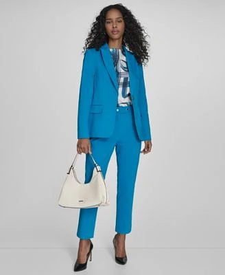 Calvin Klein Womens One Button Blazer Printed Cap Sleeve Blouse Slim Leg Pants