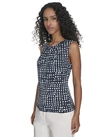 Calvin Klein Women's Printed Pleat-Neck Shell